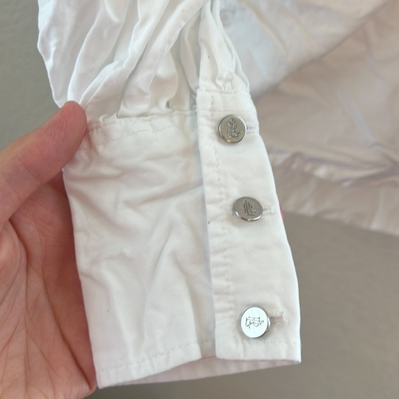 Lauren Ralph Lauren Cotton Puffed Long Sleeves Button Down Self-Tie Front Shirt - Picture 9 of 15